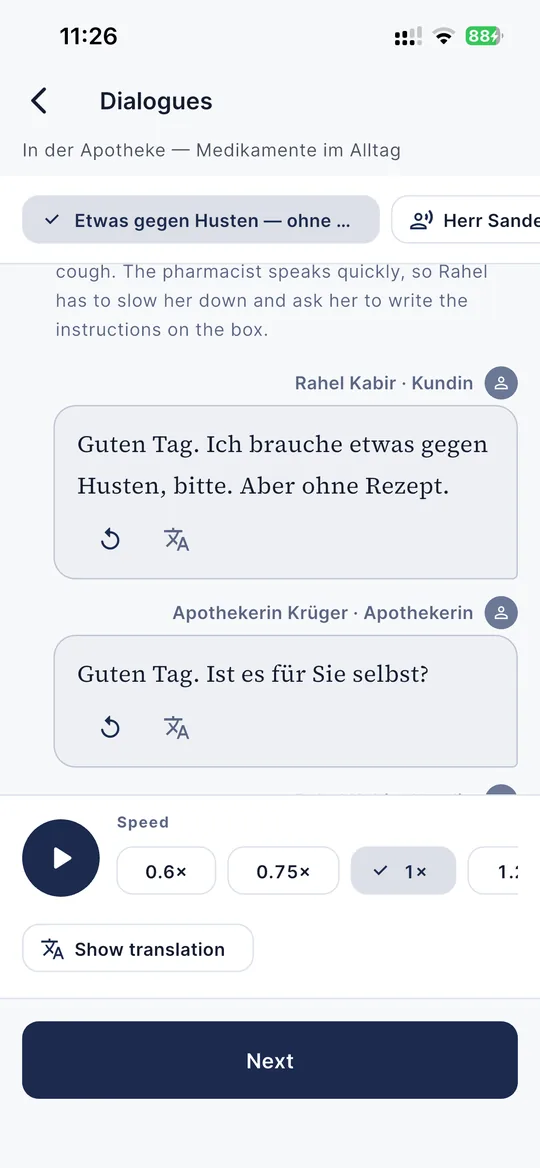 Dialogue player with speed control