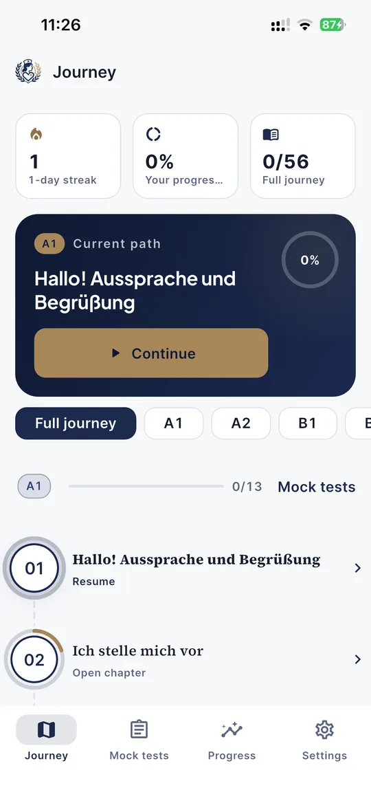 Pflegeling journey screen